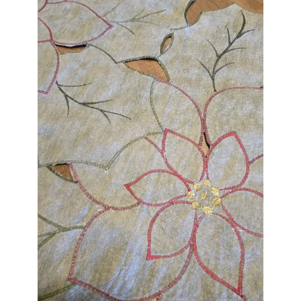 Signature Homestyles Christmas Poinsettia Holly Cutwork Table Runner 17